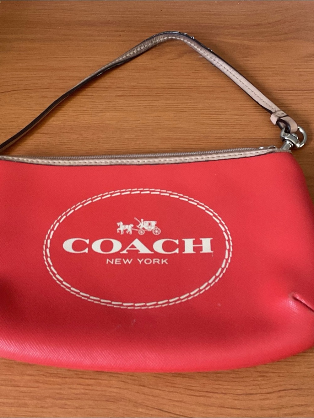 Coach Red Wristlet with White Logo